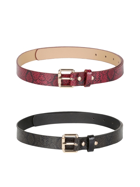 

CRUSSET Women Set of 2 Black & Maroon Textured Belts