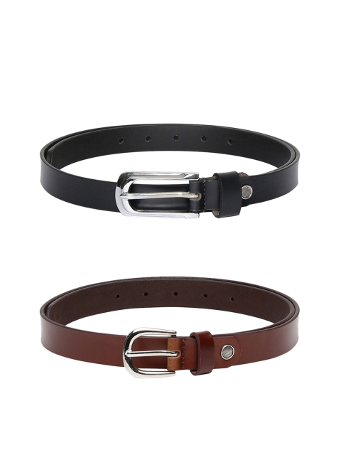 

CRUSSET Women Set of 2 Leather Solid Belt, Brown