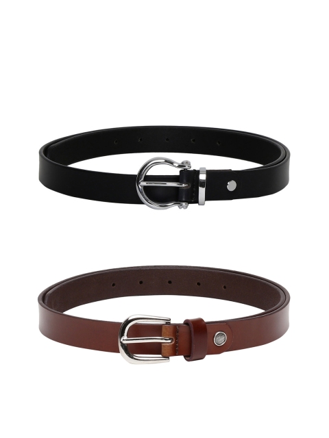 

CRUSSET Women Set Of 2 Black & Brown Solid Belt