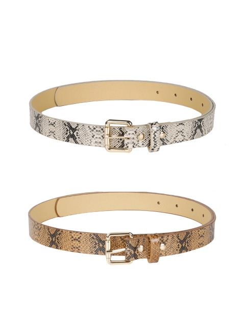 

CRUSSET Women Set of 2 Textured Belts, Khaki