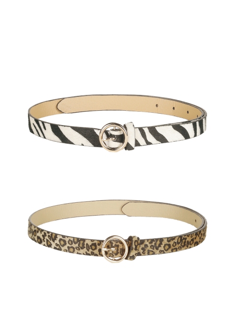 

CRUSSET Women Set Of 2 White & Beige Printed Belt