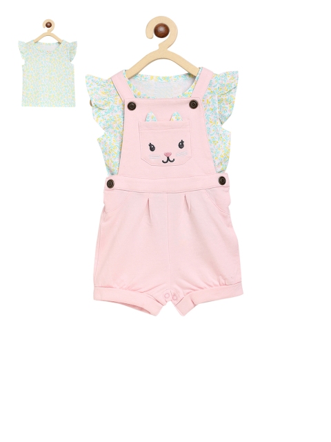 

ZONKO STYLE Kids Pink & White Printed Top With Dungaree