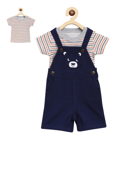 

ZONKO STYLE Kids Blue Appliqued Dungarees With Tshirt, Navy blue