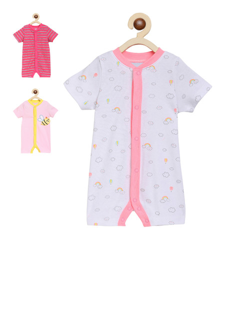 

ZONKO STYLE Infant Unisex Kids Set Of 3 Rompers, Pink
