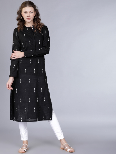 

Vishudh Women Black & White Printed Straight Kurta