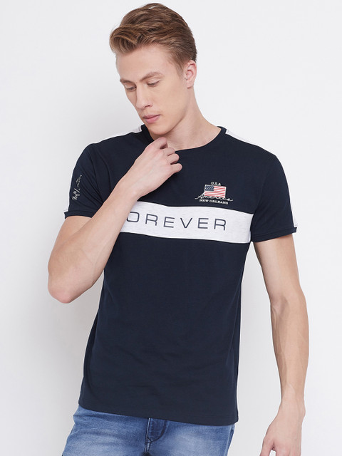 

Octave Men Navy Blue Printed Round Neck T-shirt