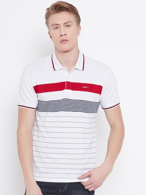 

Octave Men Grey & Navy Blue Striped Polo Collar T-shirt