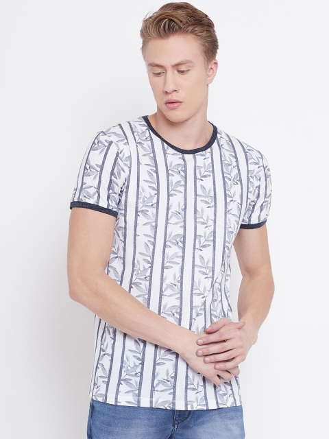 

Octave Men White & Blue Printed Round Neck T-shirt