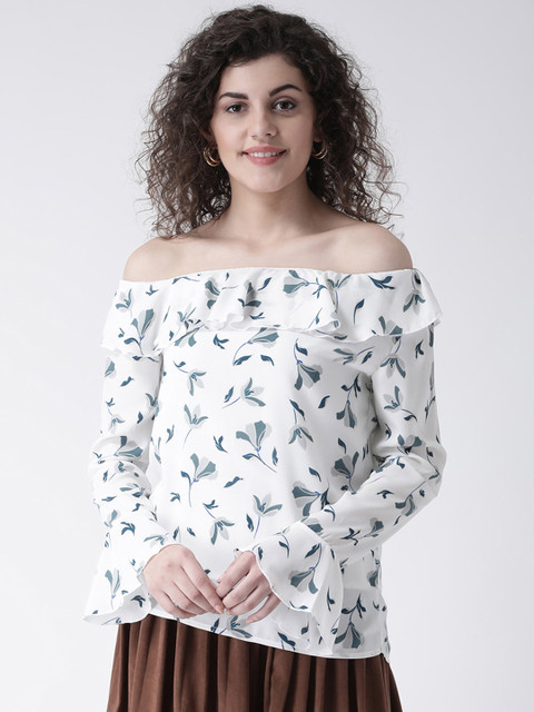 

Leo Sansini Women White Floral Printed Bardot Top