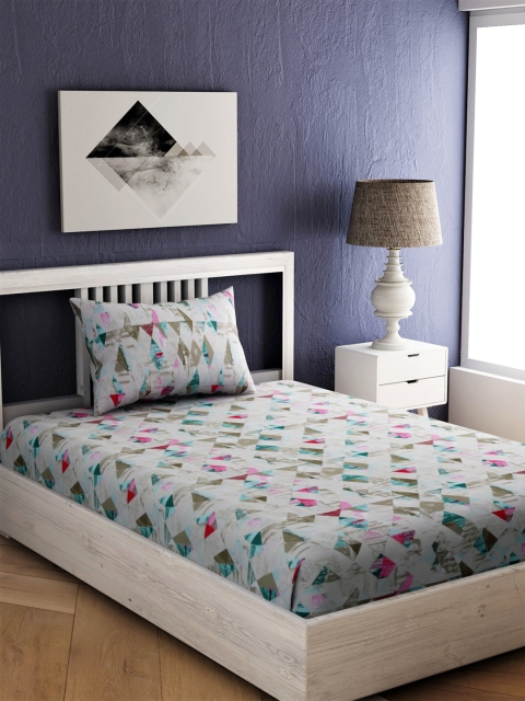 

EverHOME Grey & Pink Abstract 144 TC Cotton 1 Single Bedsheet with 1 Pillow Covers