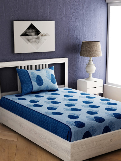 

EverHOME Blue Floral 144 TC Cotton 1 Single Bedsheet with 1 Pillow Cover