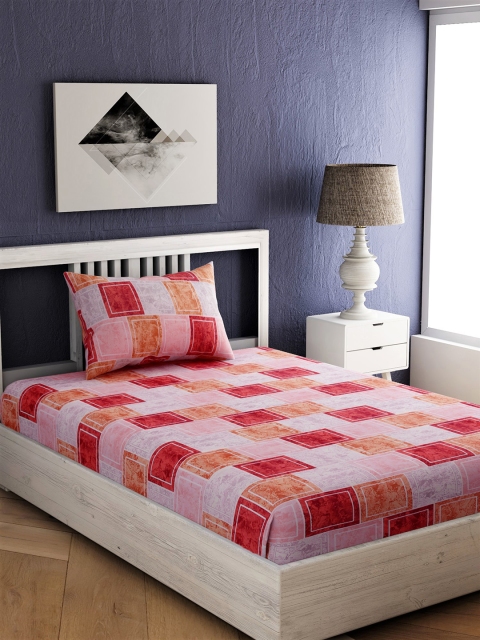 

EverHOME Red & Brown Geometric 144 TC Cotton 1 Single Bedsheet with 1 Pillow Covers