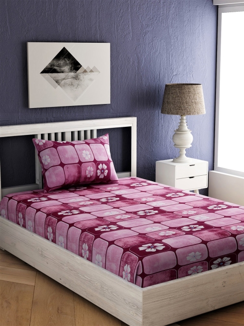 

EverHOME Pink & White Geometric 144 TC Cotton 1 Single Bedsheet with 1 Pillow Covers