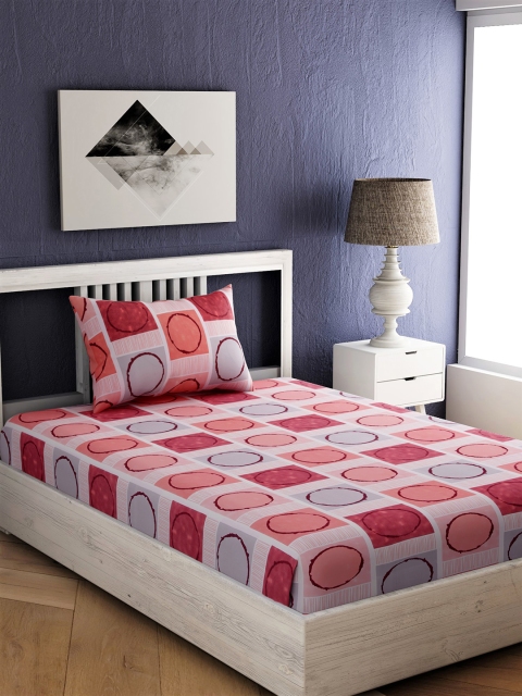 

EverHOME Red & Grey Geometric 144 TC Cotton 1 Single Bedsheet with 1 Pillow Cover
