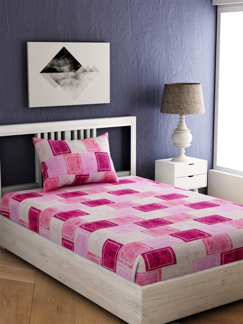 

EverHOME Pink & White Geometric 144 TC Cotton 1 Single Bedsheet with 1 Pillow Covers
