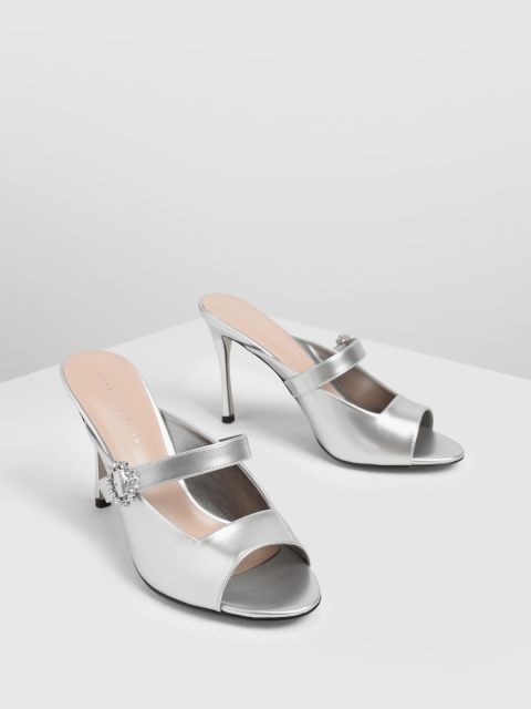 

CHARLES & KEITH Women Silver-Toned Solid Mules