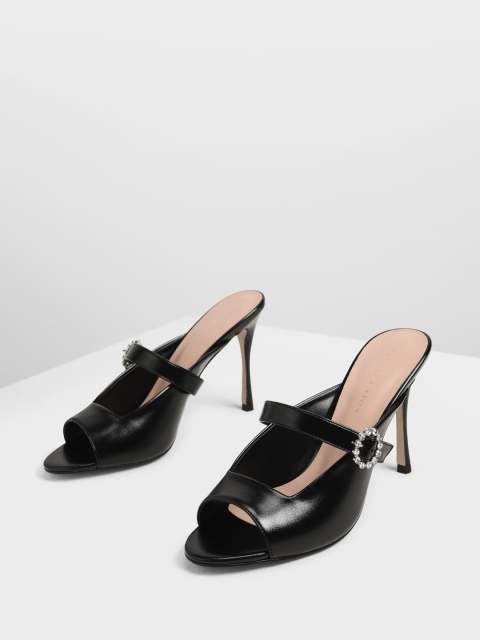 

CHARLES & KEITH Women Black Solid Mules