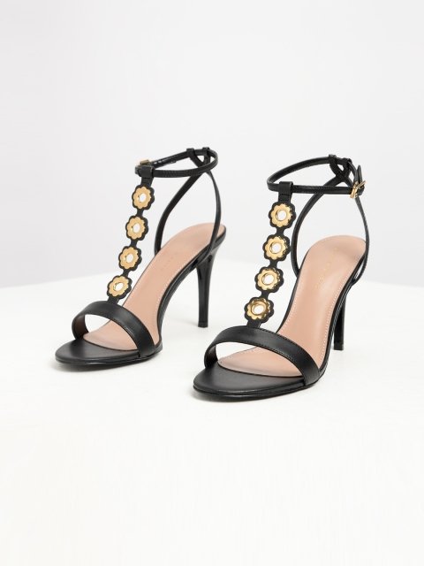 

CHARLES & KEITH Women Black Solid Sandals With Embellished Detailing