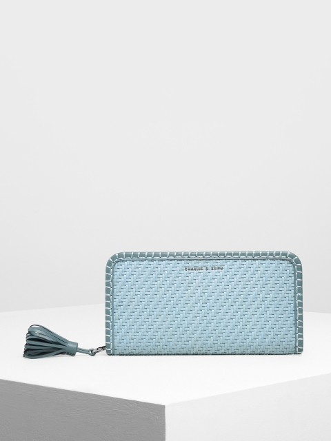 

CHARLES & KEITH Women Blue Woven Design Zip Around Wallet