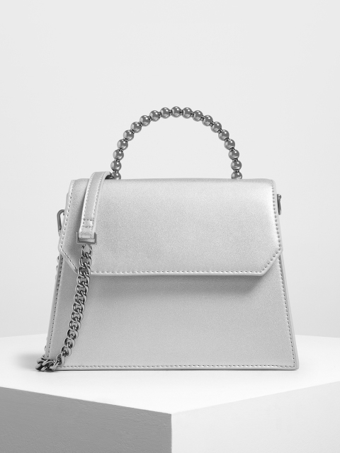 

CHARLES & KEITH Silver-Toned Solid Satchel