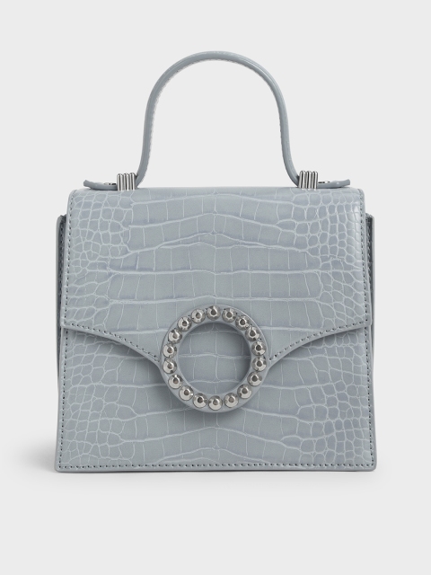 

CHARLES & KEITH Grey & Blue Embellished Handheld Bag