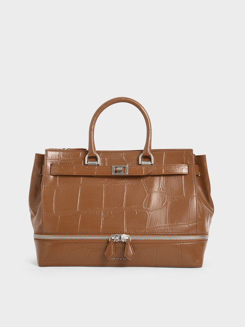 

CHARLES & KEITH Brown Textured Handheld Bag