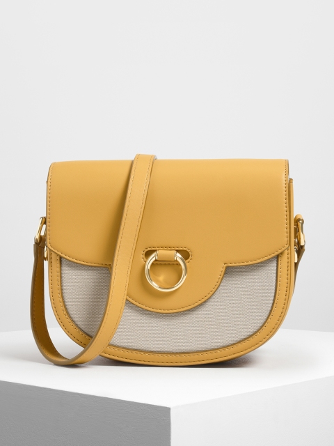 

CHARLES & KEITH Yellow & Off-White Colourblocked Sling Bag