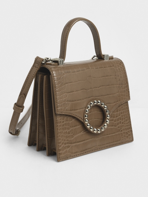 

CHARLES & KEITH Brown Textured Handheld Bag