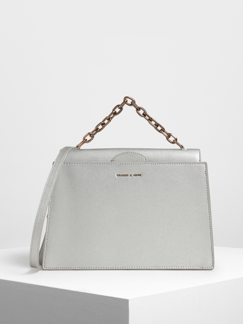 

CHARLES & KEITH Silver-Toned Solid Handheld Bag