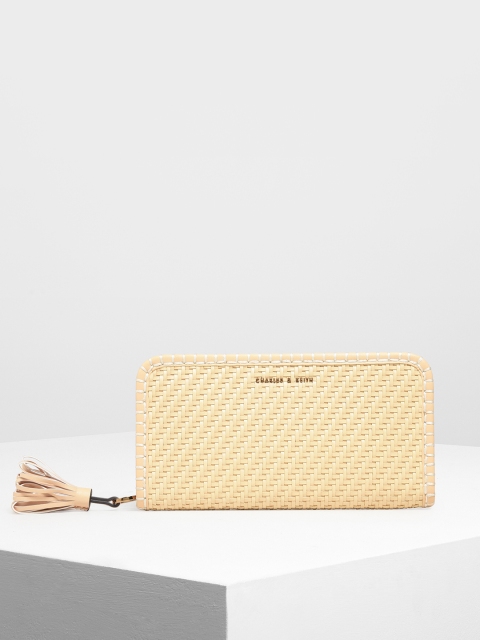 

CHARLES & KEITH Women Yellow Woven Design Zip Around Wallet