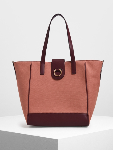 

CHARLES & KEITH Old Rose Pink & Maroon Colourblocked Tote Bag