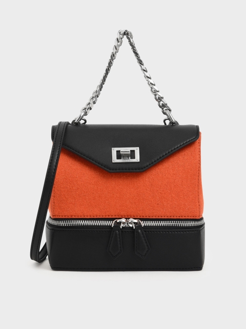 

CHARLES & KEITH Orange & Black Colourblocked Sling Bag