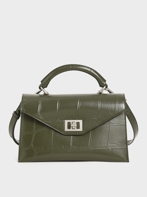 

CHARLES & KEITH Olive Green Textured Handheld Bag