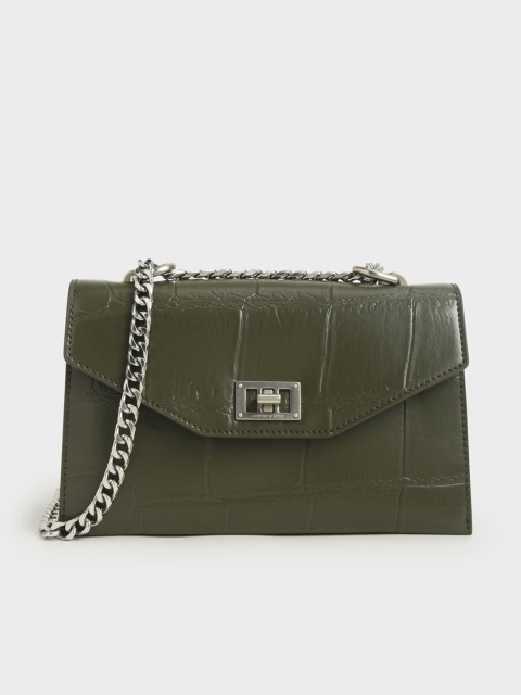 

CHARLES & KEITH Olive Green Textured Sling Bag