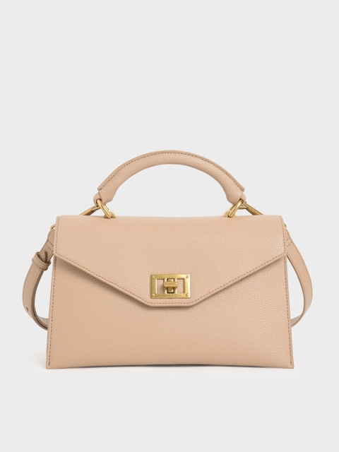 

CHARLES & KEITH Beige Solid Satchel Bag