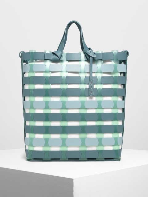 

CHARLES & KEITH Womens Green Colourblocked Tote Bag