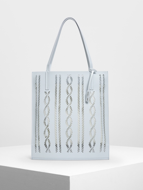 

CHARLES & KEITH Blue Self Design Tote Bag With Pouch