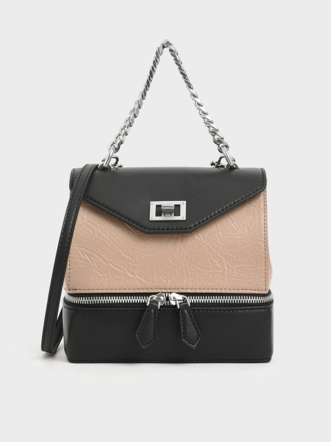 

CHARLES & KEITH Beige & Black Colourblocked Sling Bag