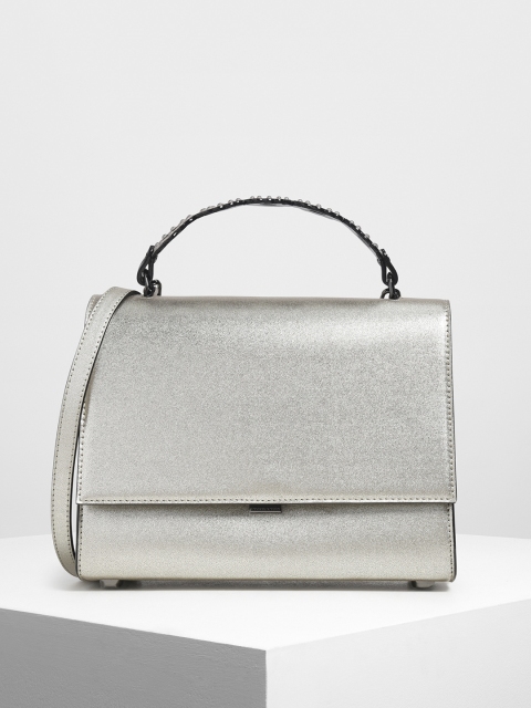 

CHARLES & KEITH Silver-Toned Solid Handheld Bag