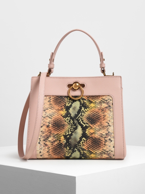 

CHARLES & KEITH Pink Printed Leather Handheld Bag