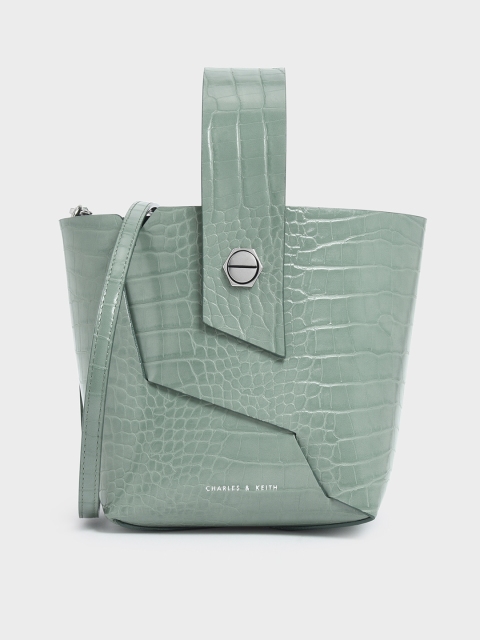 

CHARLES & KEITH Green Textured Handheld Bag