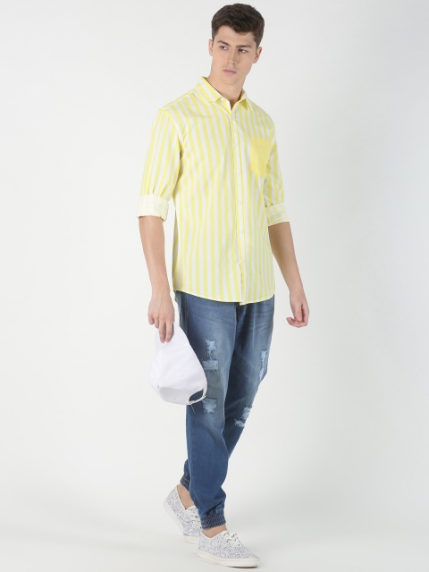 

Blue Saint Men Yellow & White Slim Fit Striped Casual Shirt