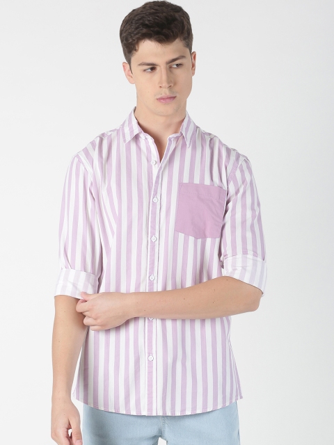 

Blue Saint Men Lavender & White Slim Fit Striped Casual Shirt