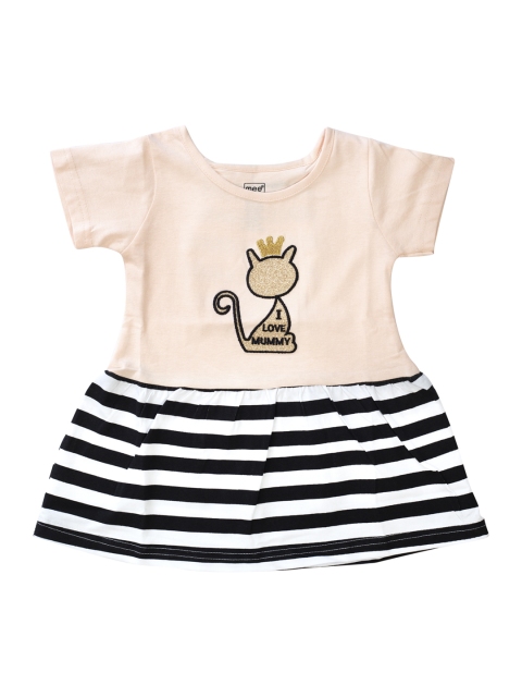 

MeeMee Infants Peach-Coloured & Black Printed Fit and Flare Dress