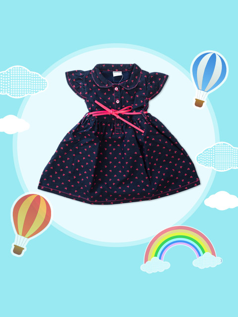 

MeeMee Girls Navy Blue & Pink Printed Fit and Flare Dress