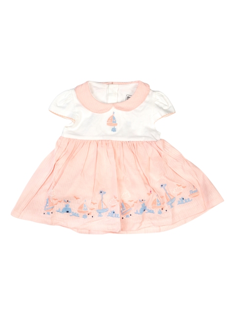 

MeeMee Infant Girls Peach & White Colorblocked Fit and Flare Dress