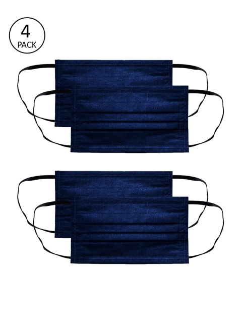

Voylla Unisex 4 Pcs Navy Blue Solid 2-Ply Anti-Dust Reusable Cloths Masks