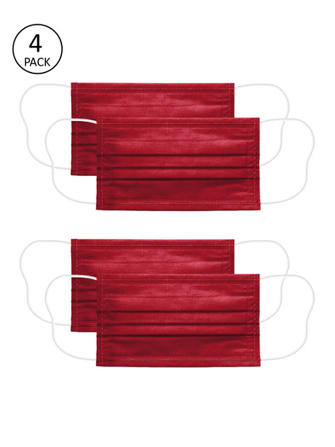 

Voylla Unisex 4 Pcs Red Solid 2-Ply Anti-Dust Reusable Cloth Masks