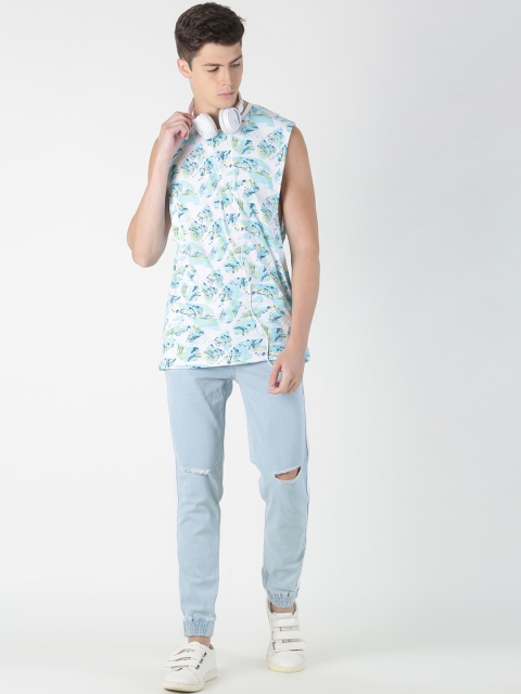 

Blue Saint Men White & Blue Printed Round Neck T-shirt