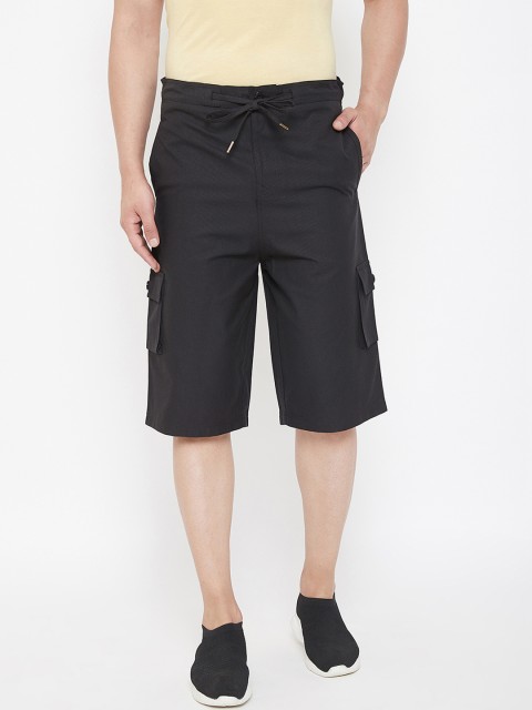 

Hypernation Men Black Self Design Regular Fit Cargo Shorts